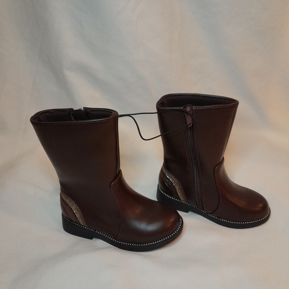 - Kassie Girls Brown Fashion Boots With Side Zipper Size 8